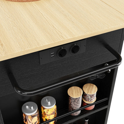 Kücheninsel, Küchenwagen mit Steckdosenleiste ausgestattet, Küchenschrank, Servierwagen mit arbeitsplatte, buffetschrank, Speisewagen mit Holzmaserung, buffetschrank,Schwarz
