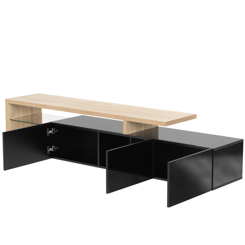 Modernes TV-Schrank-Design: Stilvolle Eleganz, praktischer Stauraum, Hochglänzendes Schwarz, Holzoptik, Glasböden, LED-Beleuchtung