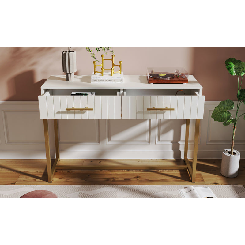 Schminktisch mit 2 Schubladen 75cm Höhe ,Kommode Schlafzimmer Highboard Weiss Sideboard Schubladenkommode Kommode für Schlafzimmer, Weiß -H75/B100/T45 cm