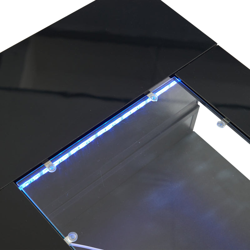 Schwarzer LED-Couchtisch mit Bluetooth-App-Steuerung, doppelschichtiger Hochglanz-Hohldesigntisch, geeignet für Partys, Büros, Wohnzimmer