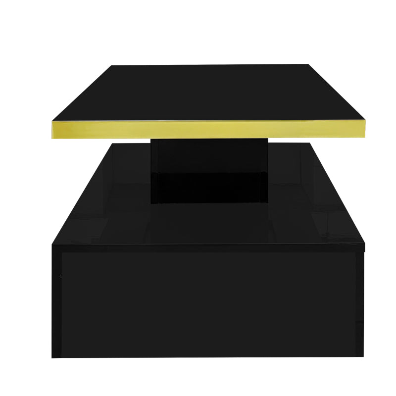 Couchtisch, Tisch mit Schubladen, Hochglanzlackierung, Beistelltisch mit zwei Ablageebenen. Mit LED-Licht