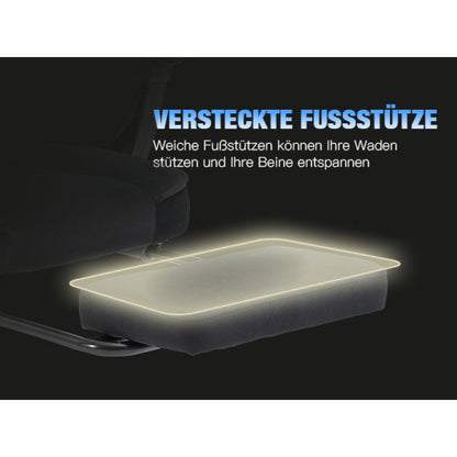 Gaming Stuhl Stoff, Ergonomischer Gaming Chair mit Fußstütze, Verstellbarer Racing Computerstuhl mit Lordosenstütze, Schwarz Ergonomisch PC-Stuhl