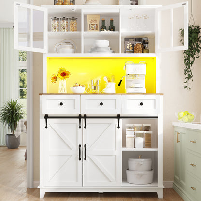 Küchenschrank(105×38.4×180cm), Hochschrank Küchenbuffet, Sideboard mit LED-Beleuchtung,Variable Lichtfarben, weiß