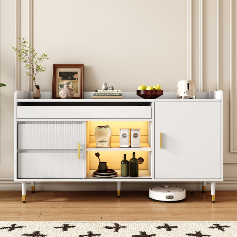 Sideboard mit Glasschiebetüren und LED-Beleuchtung – Freistehende Kommode aus Holz, Weiß