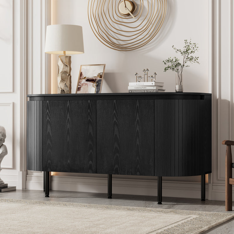 Moderner Bogenförmiger Sideboard mit verstellbaren Regalen und Metallbeinen, ideal für Wohnzimmer und Esszimmer (Schwarz)
