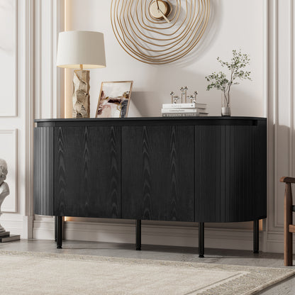 Moderner Bogenförmiger Sideboard mit verstellbaren Regalen und Metallbeinen, ideal für Wohnzimmer und Esszimmer (Schwarz)
