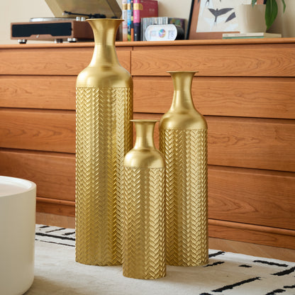3er Set Bodenvase Metall, Gold, Retro Stil, Hohe Dekovasen 83/65/50 cm