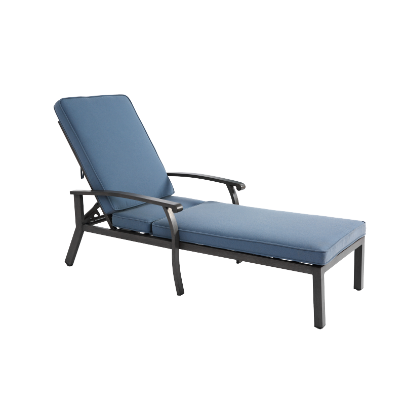 Lounge Patio Chair with Cotton Cushion, Adjustable Reclining Rust-Resistant Aluminum  Poolside Chaise Lounge Furniture, Waterproof Blue Cushion (1pc)