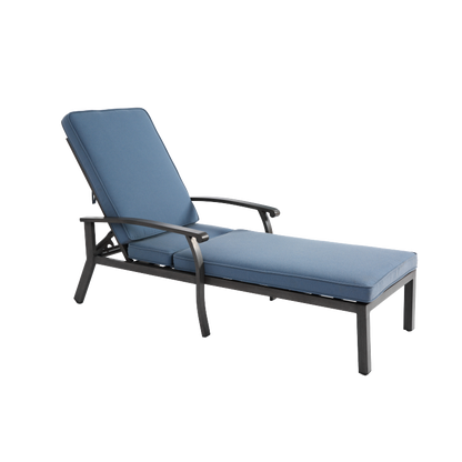 Lounge Patio Chair with Cotton Cushion, Adjustable Reclining Rust-Resistant Aluminum  Poolside Chaise Lounge Furniture, Waterproof Blue Cushion (1pc)