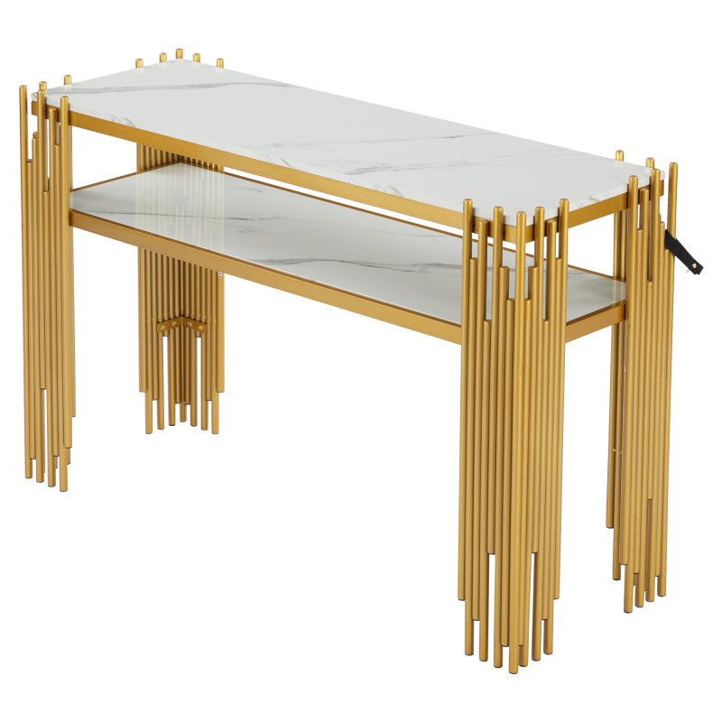 Mid-Century Modern Wohnzimmer Beistelltisch, Konsolentisch, weißer Korpus mit goldenen Beinen, doppellagiges MDF, belastbar bis 40 kg
