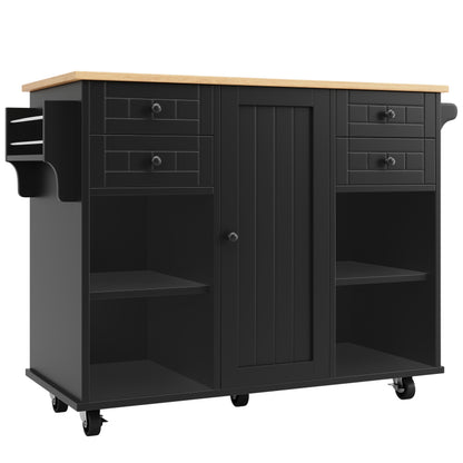Moderne Kücheninsel (127×46×91,5cm) Küchenschrank Essschrank mit Holzmaserung Esswagen mit multifunktionalem Stauraum und herausnehmbaren Trennwänden, schwarz