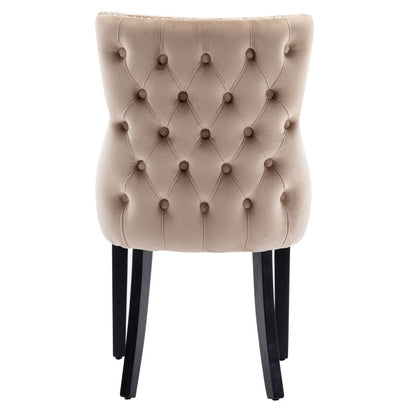 4-Fußstuhl, Stuhl Beige Samt Esszimmerstuhl, mit Knopfsteppung, Gestell aus Massivholz, Beige(Set, 4 St)