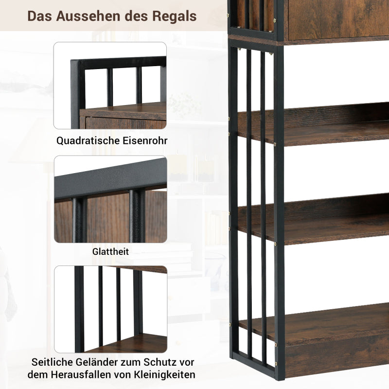 Bücherregal, 6 Regal Bücherregal mit mit Türen und  Schubladen industrielle Bücherregal, Stahlregal, antik braun