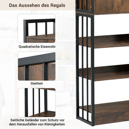 Bücherregal, 6 Regal Bücherregal mit mit Türen und  Schubladen industrielle Bücherregal, Stahlregal, antik braun