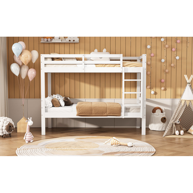Etagenbett für Kinder, Kinderbett mit dreistufiger Winkelleiter und Absturzsicherung, Bett aufgeteilt in 2 Einzelbetten, Jugendbett, Einzelbett, Rahmen aus Kiefer, Weiß, 90x200cm