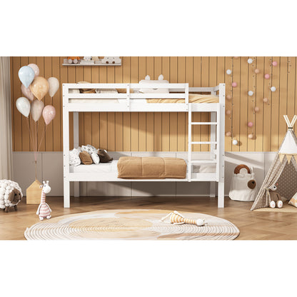 Etagenbett für Kinder, Kinderbett mit dreistufiger Winkelleiter und Absturzsicherung, Bett aufgeteilt in 2 Einzelbetten, Jugendbett, Einzelbett, Rahmen aus Kiefer, Weiß, 90x200cm