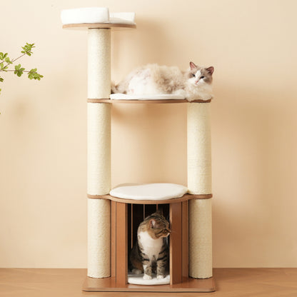 Katzenkratzbaum mit XXL-Stamm, 3-stufige Plattformen, 1 Katzenhaus, herausnehmbare Matten und Kippschutz,Wasserdicht und feuchtigkeitsbeständig