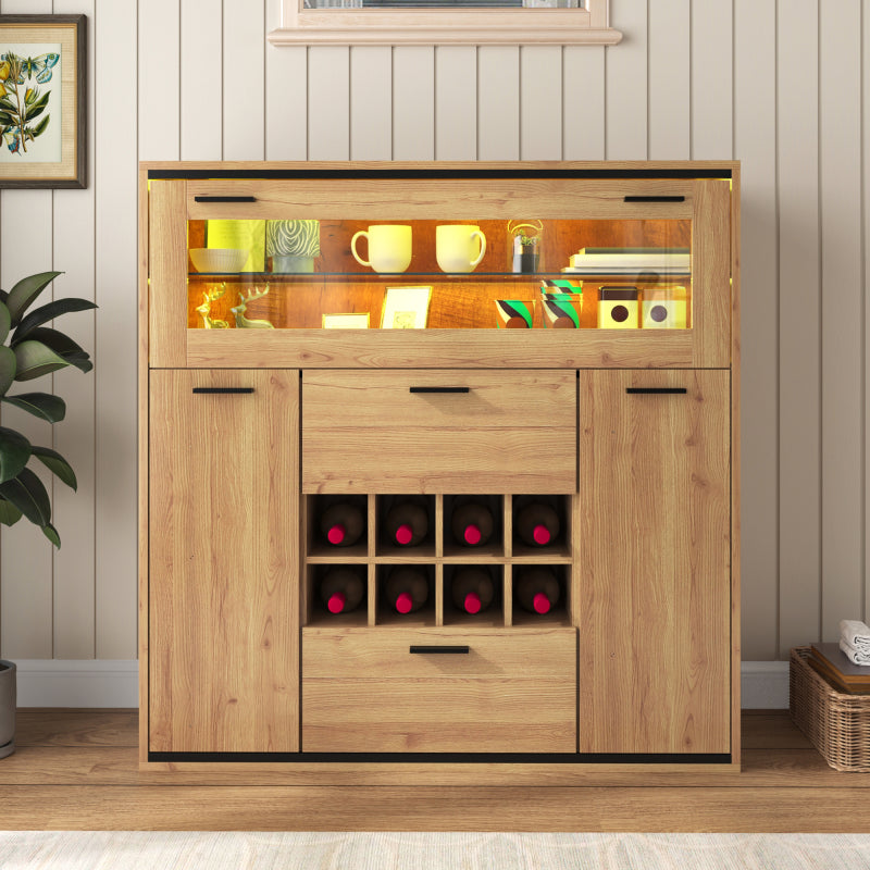 Sideboard, Eleganter Weinschrank mit Doppeltüren, Glasregal und Weinhalterung - Perfekte Aufbewahrung in einem stilvollen Sideboard