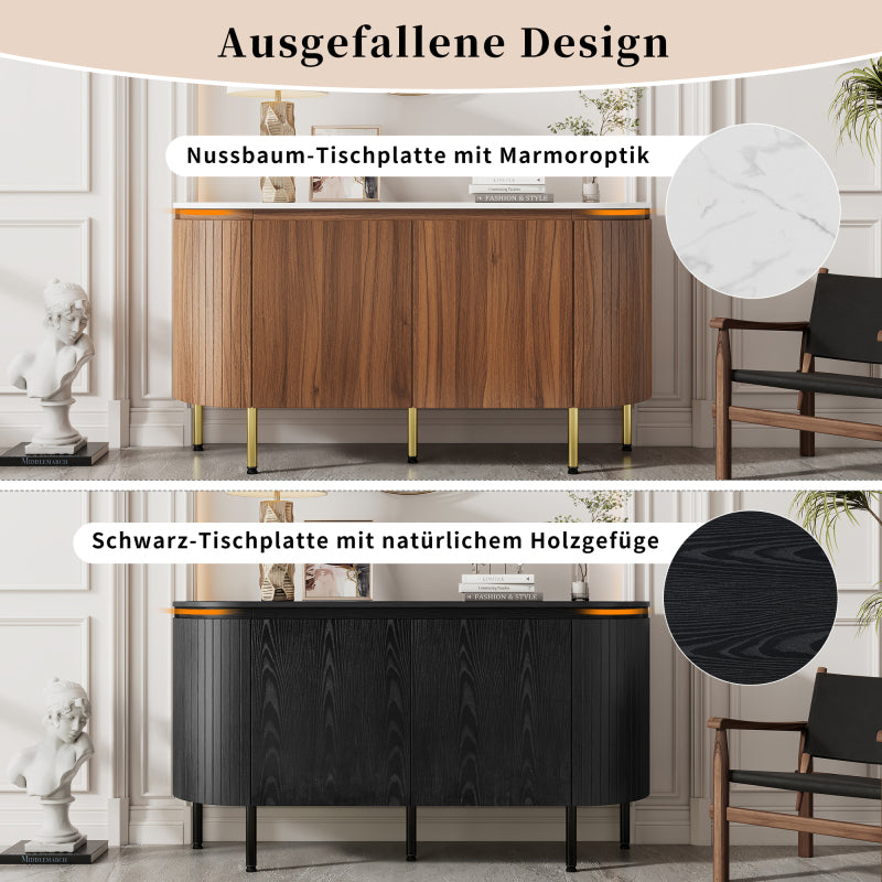 Moderner Bogenförmiger Sideboard mit verstellbaren Regalen und Metallbeinen, ideal für Wohnzimmer und Esszimmer (Nussbaum)