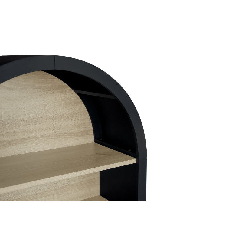 Schwarzes Bücherregal mit bogenförmigem Design, Höhe 120 cm, geeignet für Wohnzimmer, Schlafzimmer, Arbeitszimmer und Büro