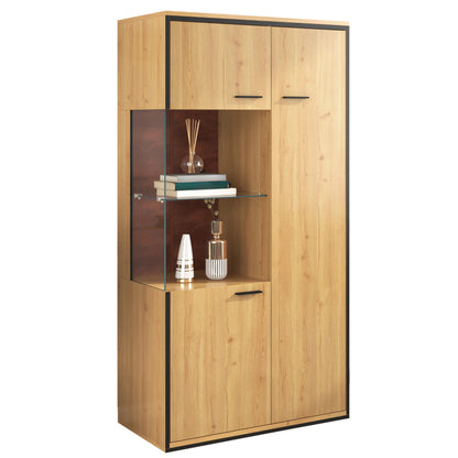 Moderne Vitrine mit LED-Beleuchtung - 150Hcm - Glastür, Mehrzweckregale, 15 Farboptionen, Großer Stauraum, Glasboden, Schaukasten, Präsentationsmöbel, Schrank mit Beleuchtung,Möbel mit Glastür