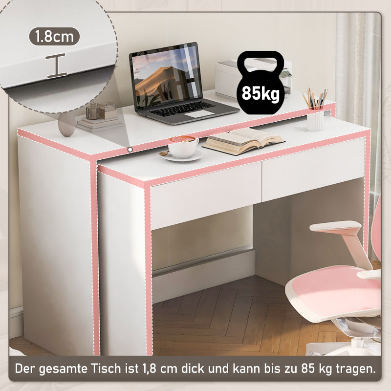 Regalschreibtisch + Kommode-2-in-1 Kompaktschreibtisch, ausziehbar, mit Rollen ausgestattet, flexibel kombinierbar, Faltbarer Schreibtisch