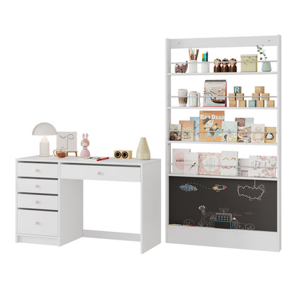 Bilderbuchregal, Ausstellregal, Bücherregal, Kinderzimmer Bücherregal, 4-ebiges Aufbewahrungsregal + bemalbares Schwarzbord