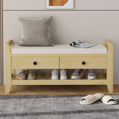 Moderne Schuhbank mit Sitzfläche und Stauraum, Soft Kissen-Oberfläche, Schuhregal für Eingangsbereich, Natur