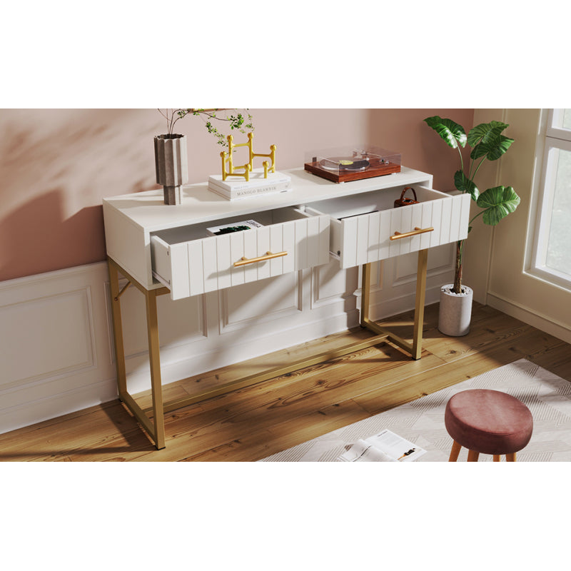 Schminktisch mit 2 Schubladen 75cm Höhe ,Kommode Schlafzimmer Highboard Weiss Sideboard Schubladenkommode Kommode für Schlafzimmer, Weiß -H75/B100/T45 cm