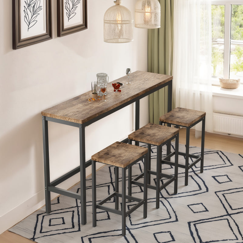 148CM Modern Design Kitchen Dining Table, Pub Table, Long Dining Table Set with 3 Stools;148CM Modernes Design Küche Esstisch, Kneipentisch, Langer Esstisch Set mit 3 Hockern, Einfache Montage, Natur
