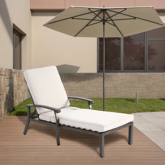 Lounge Patio Chair with Cotton Cushion, Adjustable Reclining Rust-Resistant Aluminum  Poolside Chaise Lounge Furniture, Waterproof Beige Cushion (1pc)