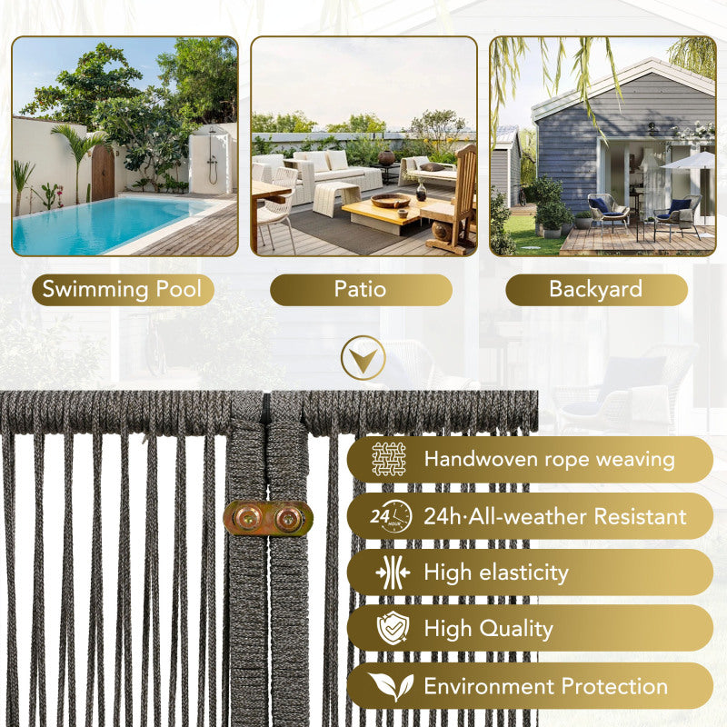 Garten-Lounge-Set mit Rahmen aus verzinktem Eisen, Gartenmöbel-Set aus Seil, graues Seil, verstellbare Füße, Tischplatte aus glattem Glas, 5er-Set, inklusive aller Sitz- und Rückenkissen
