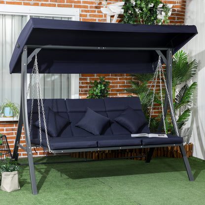 Hollywoodschaukel 3-Sitzer, bis 270 kg belastbar, Schaukelbank mit verstellbarem Sonnendach, Gartenschaukel mit Kissen