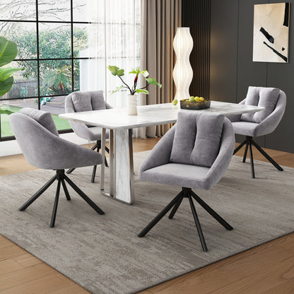 Moderner grauer Samtstuhl, stilvoller und bequemer drehbarer Esszimmerstuhl, atmungsaktiver Samtstoff, ergonomisches Design, eleganter grauer Drehstuhl