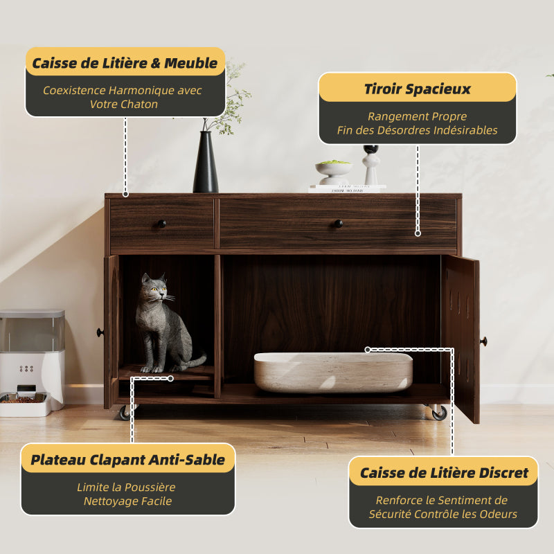 Katzenschrank/Katzenhaus mit abnehmbare Sandablassplatte, geruchsisoliert, ohne Katzenklo, 100×45×66 cm, Nussbaumfarbe