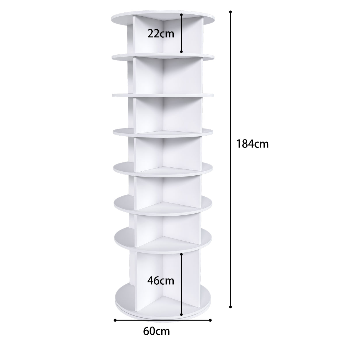 Drehbares Schuhregal 7 Ebenen, 360°, Stiefelfach, 28 Paar, Weiß, 184 cm