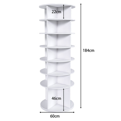 Drehbares Schuhregal 7 Ebenen, 360°, Stiefelfach, 28 Paar, Weiß, 184 cm