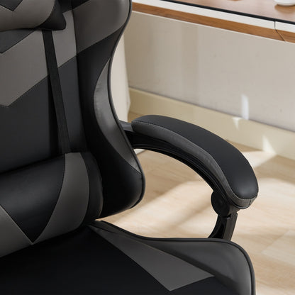 Gaming Stuhl Racing Design, 155° Liegefunktion, Fußstütze, Lendenmassage, Schwarz-Grau