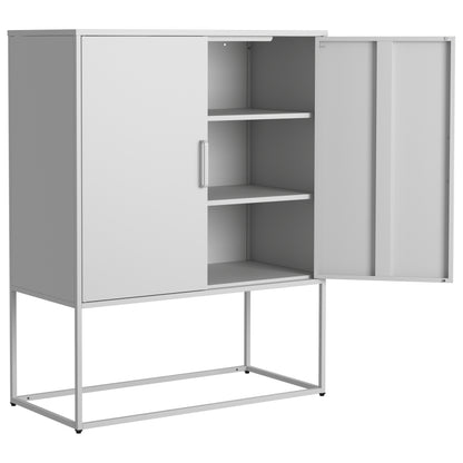 Metall-Sideboard,Lagerschrank– 2 Regale, Freistehender Stahlschrank, Magnettüren, Anti-Kipp-Sicherung, Wohnzimmer, Küche, Büro, Weiß, H 109 cm × B 85 cm × T 40 cm