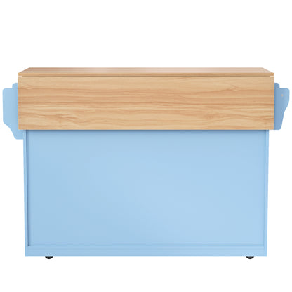 Servierwagen mit klappbarer Tischplatte, 120x46(70)x91 cm, Blau, mit Rollen und austauschbaren Holzbeinen, ideal für Küche und Esszimmer
