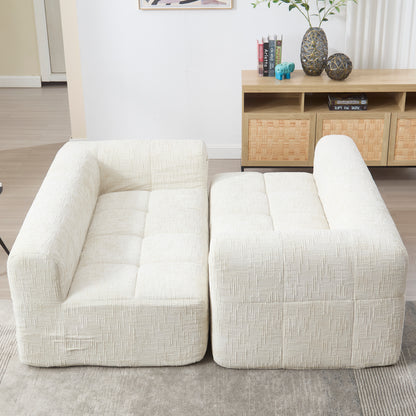 Modernes Sektionssofa, L-Sofa, 3-Sitzer-Sofa, keine Installation erforderlich, Chenille-Sofa mit Chaiselongue und Armlehnen, 3 Kissen, Seitentasche für Fernbedienung, Beige