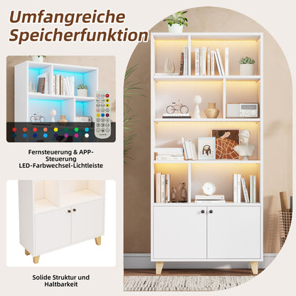 Bücherregal, LED-Farbwechsel-Ambientelicht, Fernbedienung, einfache Form,weiß