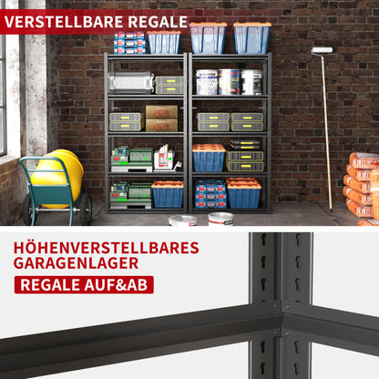 H160cm 5-Etagen Metallregal 650kg Tragkraft,Industrielles Schwerlastregal aus Stahl,Höhenverstellbar für Garage, Lager & Haushalt,Holzfreies Design, kratzgeschützt, H160cm × B80cm × T40cm