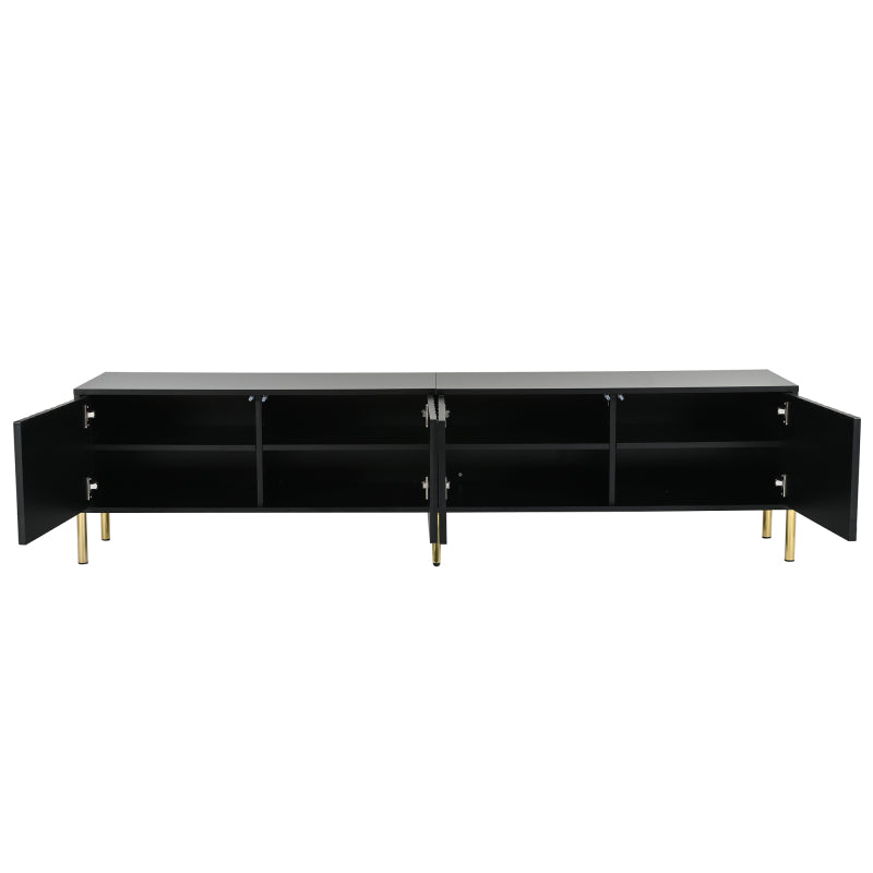Schwarzes TV-Schrank, 190 cm(L) x 38 cm(W) x 48 cm(H), goldene Tischbeine