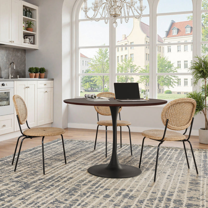 47.24"Modern Round Dining Table,Four Patchwork Tabletops with OAK Color Solid Wood Grain Table Top,Metal Base Dining Table, End Table Leisure Coffee Table