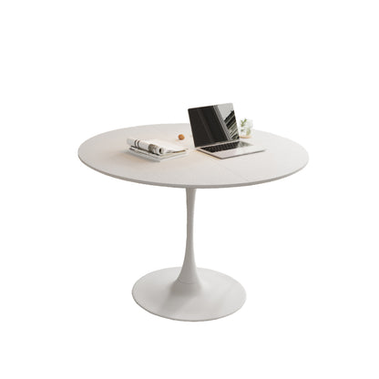 47.24"Modern Round Dining Table,Four Patchwork Tabletops with White Color Solid Wood Grain Table Top,Metal Base Dining Table, End Table Leisure Coffee Table