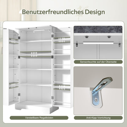 Hochschrank Weiß (60x128x35 cm), Küchenschrank mit LED-Sensorlicht