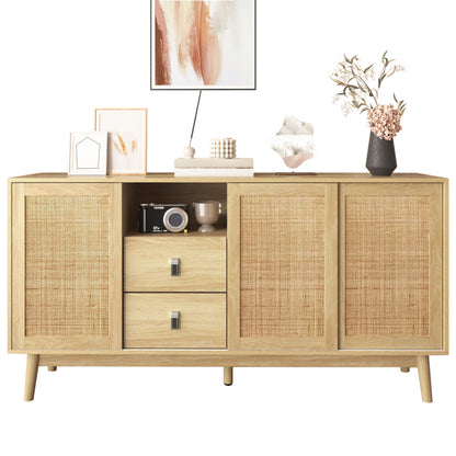 Sideboard, Stilvoller Weinschrank mit zwei Schubladen, 18 Fächern und Gläserhalterung – Mattschwarze Metallfüße – Perfekt für Weinliebhaber
