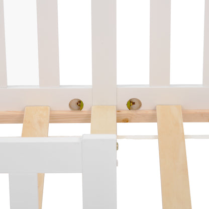 Hausbett 90x200 Weiß, Kinderbett mit Rausfallschutz & Lattenrost, Abenteuerbett Kiefer Massivholz