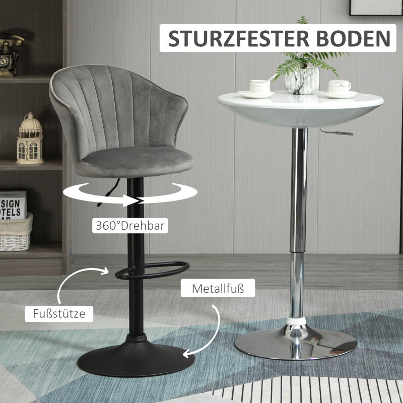 2er-Set Barhocker drehbare Barstühle mit Lehne höhenverstellbar Samt Touch grau, armlos, 51,5x57,5x93-114,5cm für Küche & Bar